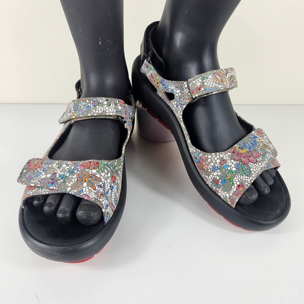 Wolky Rio Womens 10 Multi Color Floral Leather Walking Sandals Mosaic Adjustable